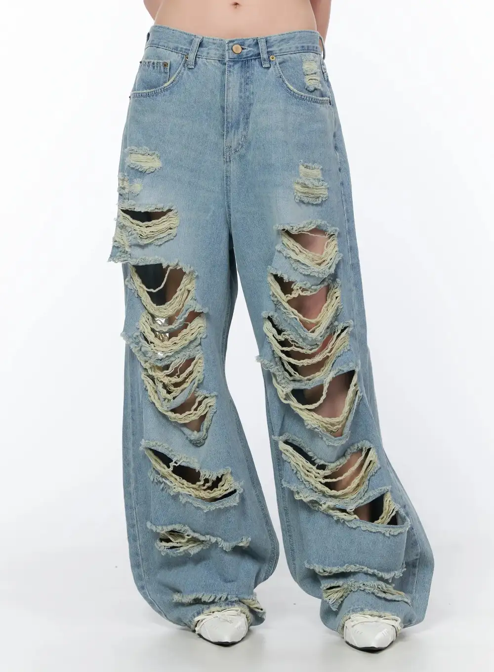 Denim Distressed Wide Leg Jeans