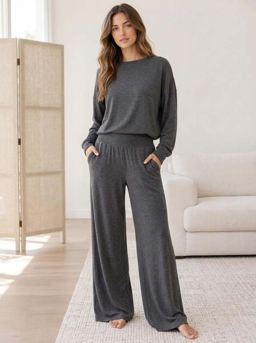 Women's Simple Homewear Wide Leg Lounge Set