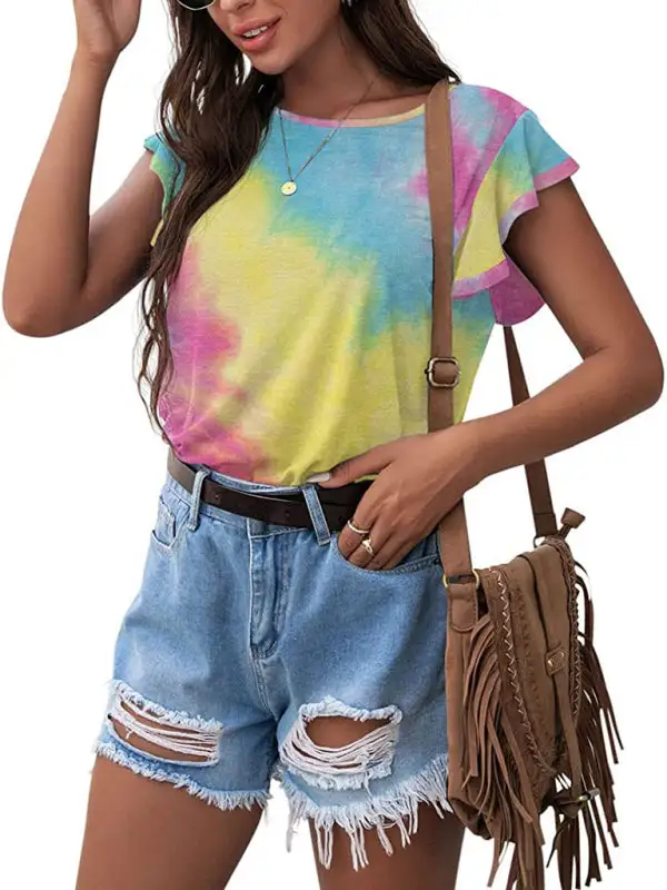 Simple Round-Neck Collared Short-Sleeve Knit T-Shirt