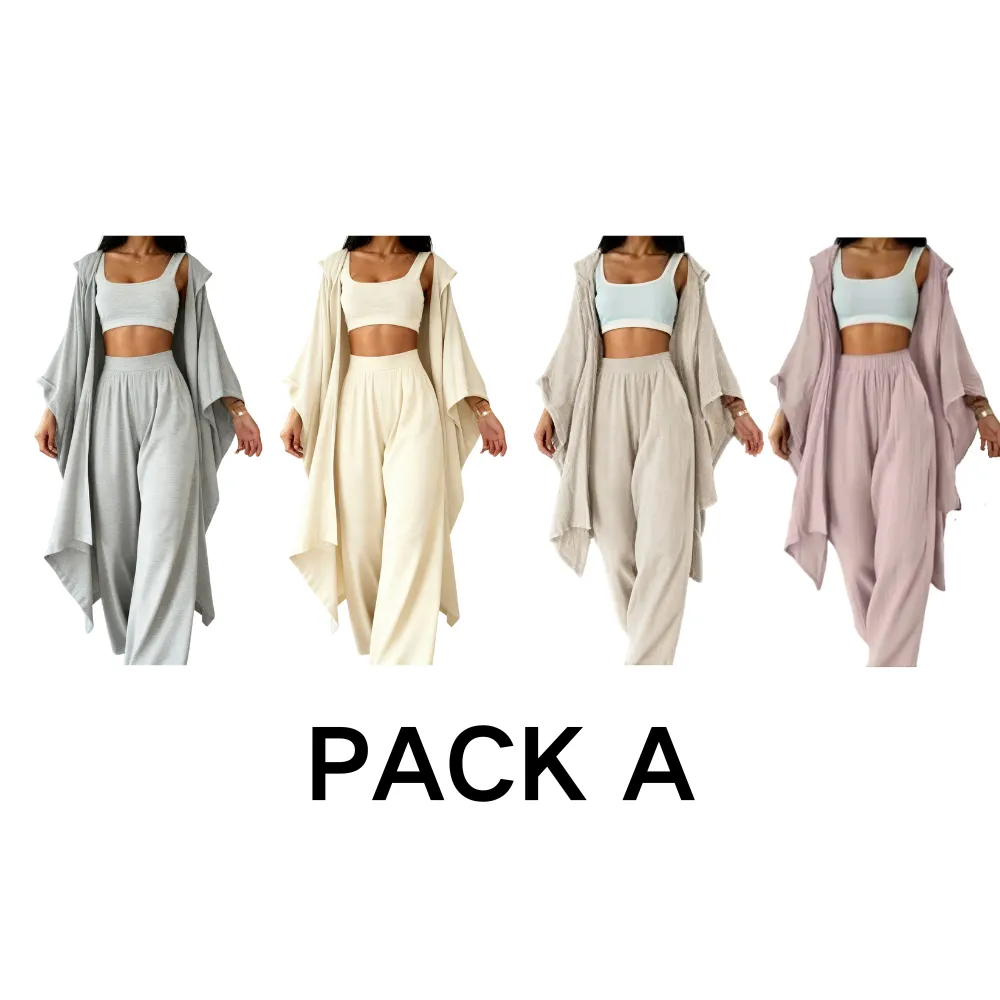 Women's Two-Piece Casual Set, Wide-Leg Pants & Loose-Fit Cardigan Jacket