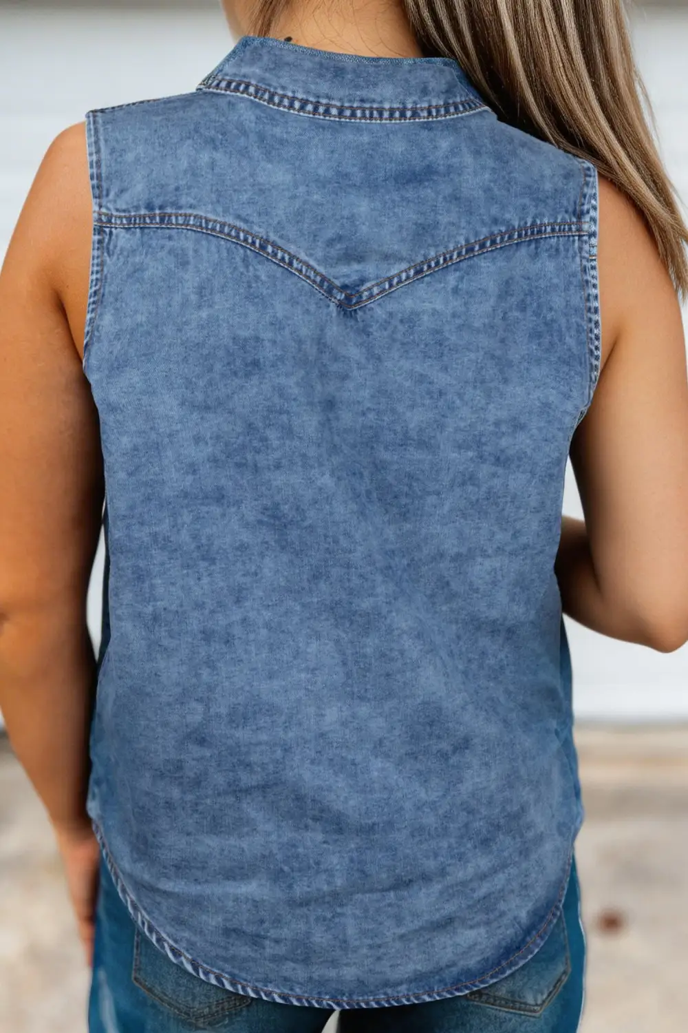 Dusk Buttoned Front Collared Sleeveless Denim Vest Top