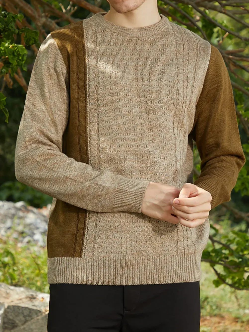 Color Blocked Cable Knit Sweater