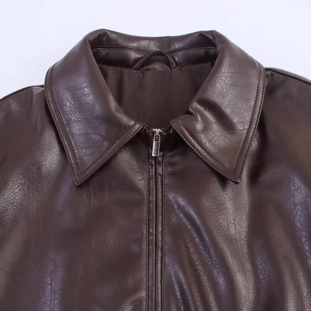 Structured Leather Casual Outerwear Jacket
