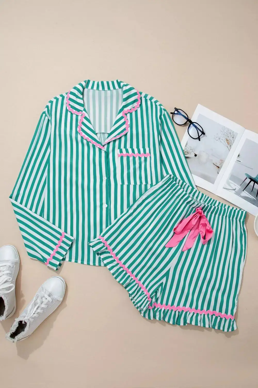 Stripe Contrast Ricrac Trim Long Sleeve Shirt