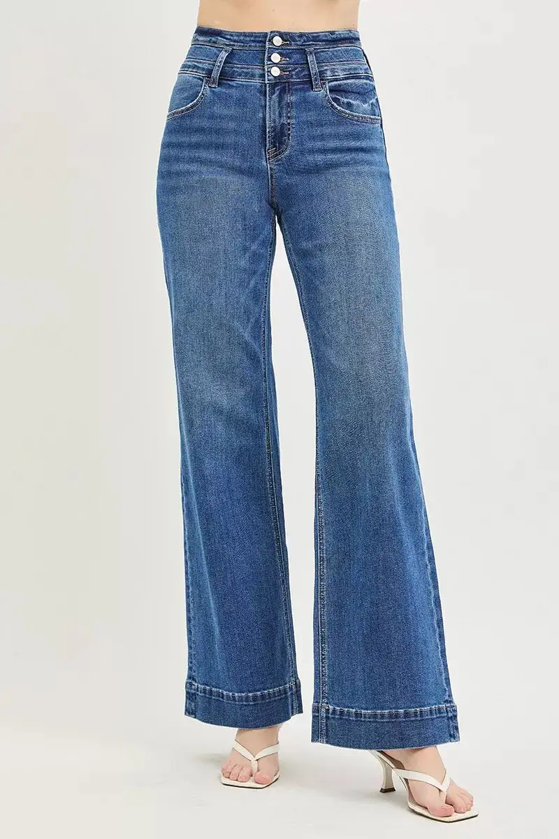 High Rise Wide Waistband Wide Leg Jeans