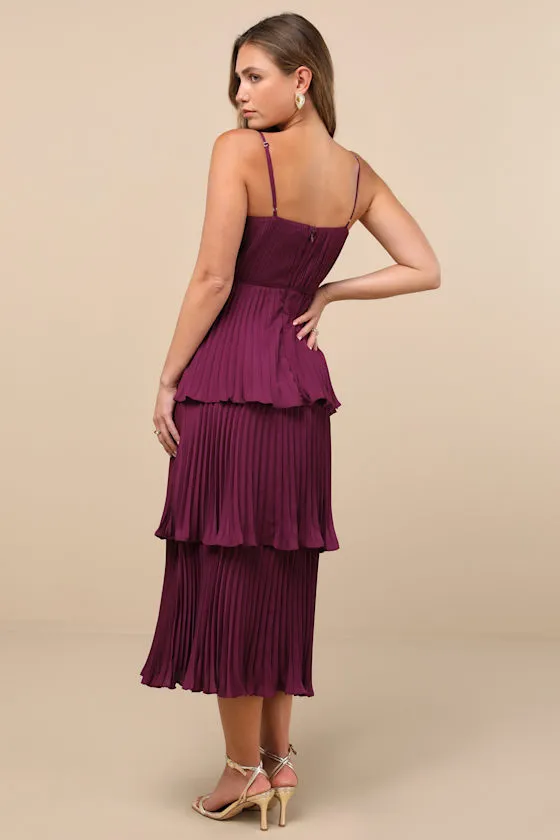 Cascading Crush Light Blue Tiered Bustier Midi Dress