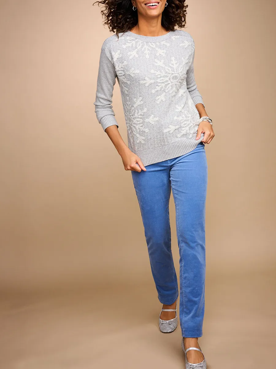 Lady'S Elegant And Shining Snowflake Fashion Knitted Crew Neck Sweater