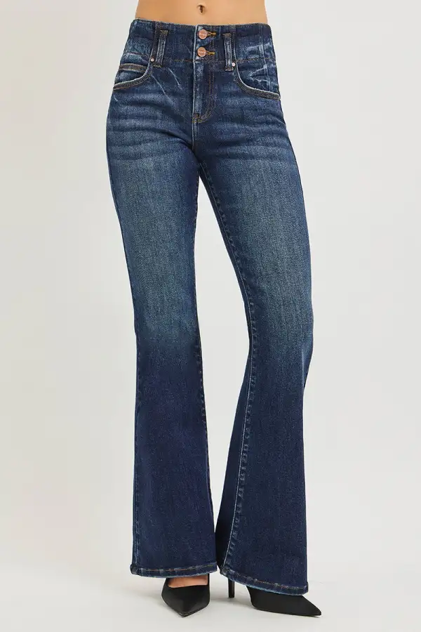 High Waist Flare Leg Seam Denim Jeans
