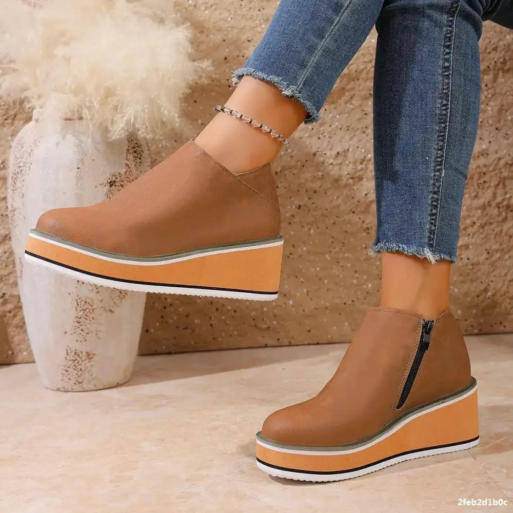 Wedge Ankle Boots with Zipper