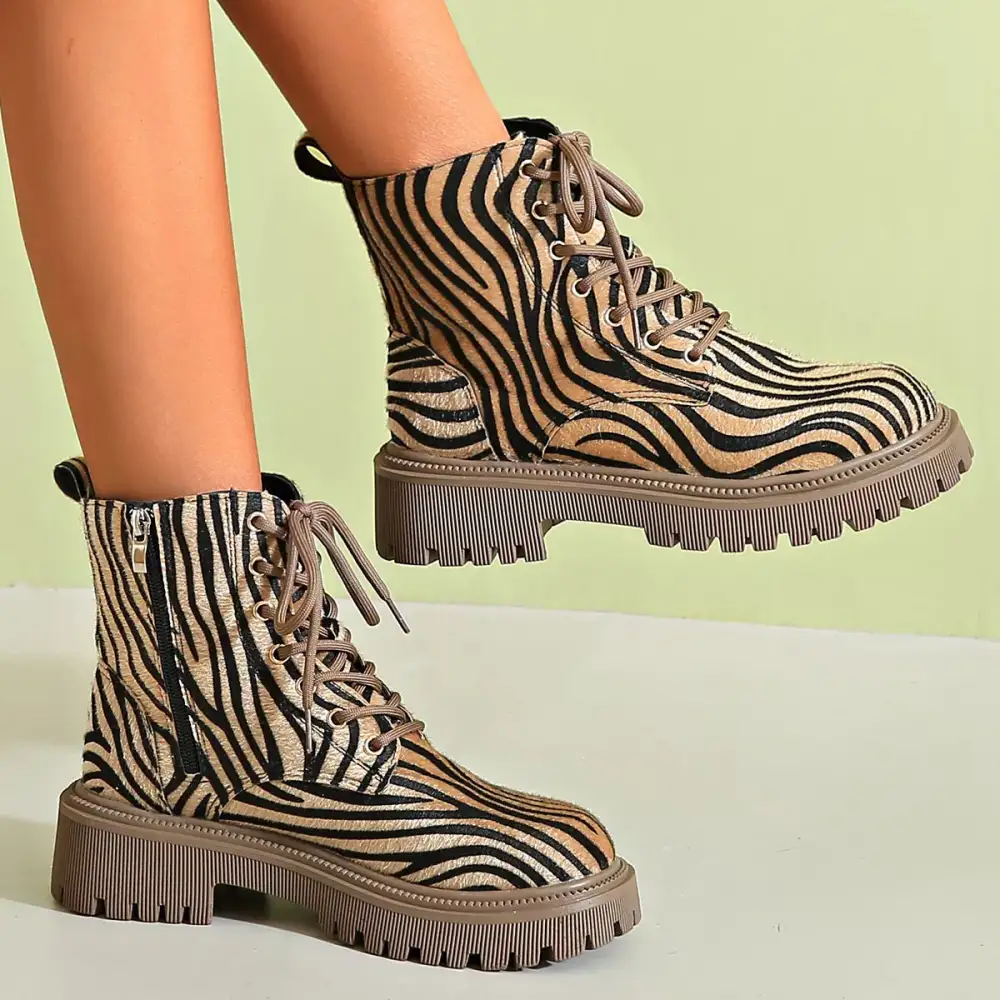 Animal Print Lace Up Ankle Boots