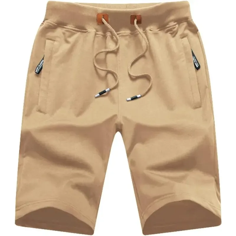 Men's drawstring shorts with zip pockets, elastic waistband, casual loungewear shorts