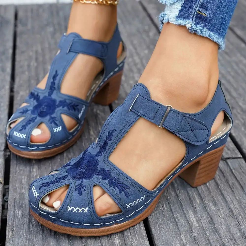Cutout Block Heel Sandals