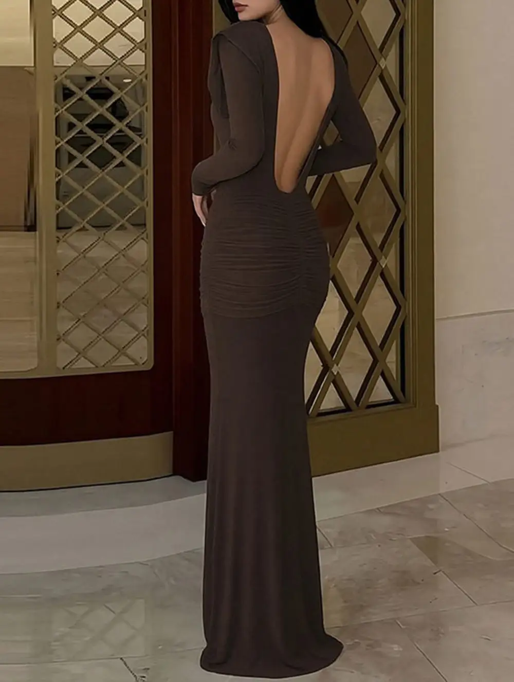 Textured Detail Slim-Fit V-Neck Dress