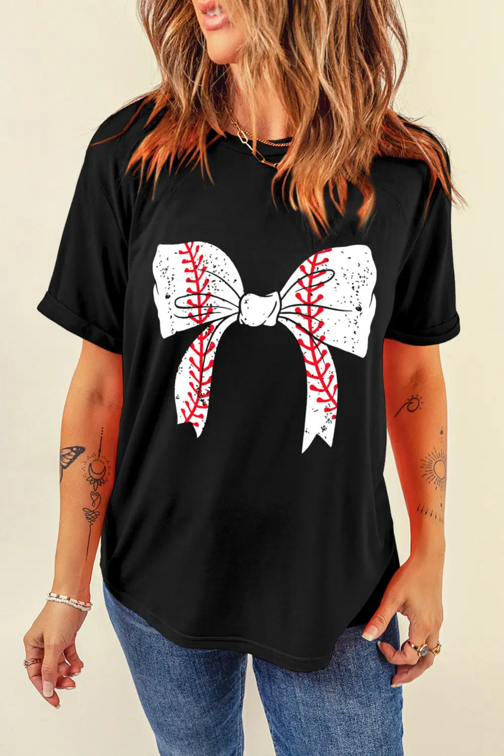 Black Baseball Bowknot Graphic Casual