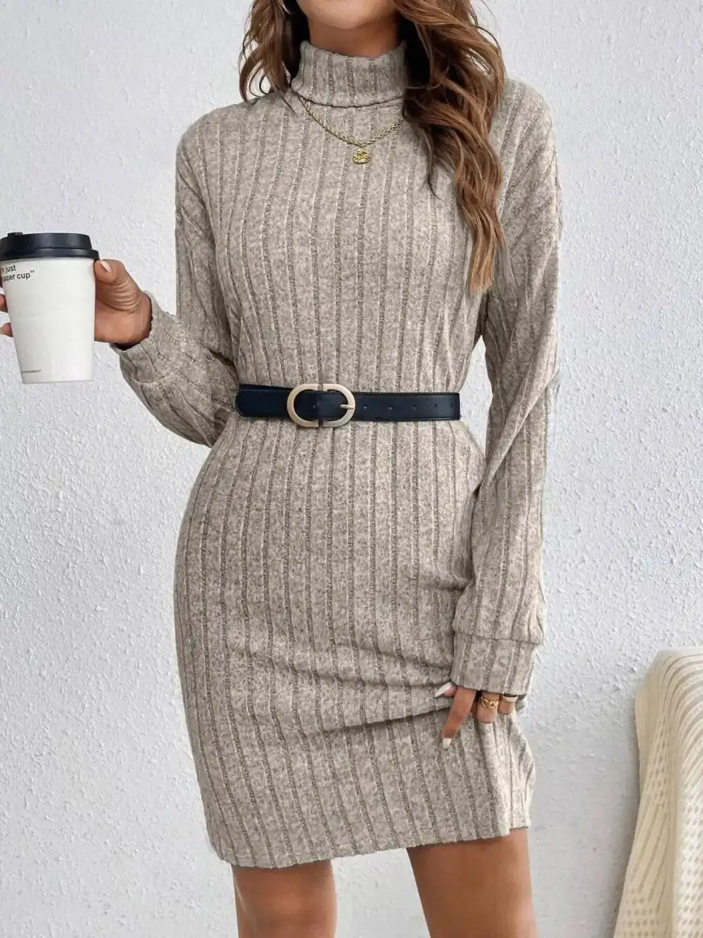 Layered Detail Ribbed Knit Mini Dress