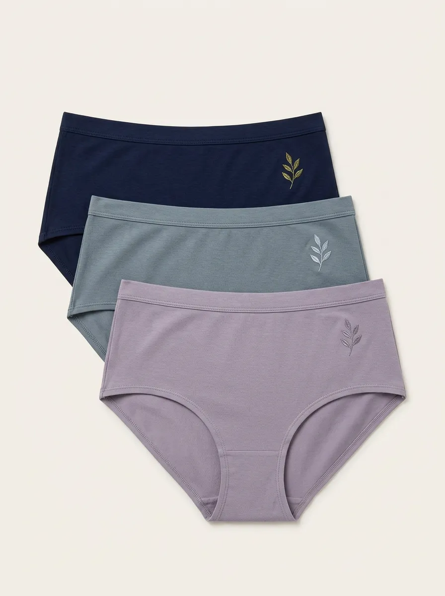 Women's Mid-Rise Seamless Side-Detail Leaf Embroidered Briefs Three Pack