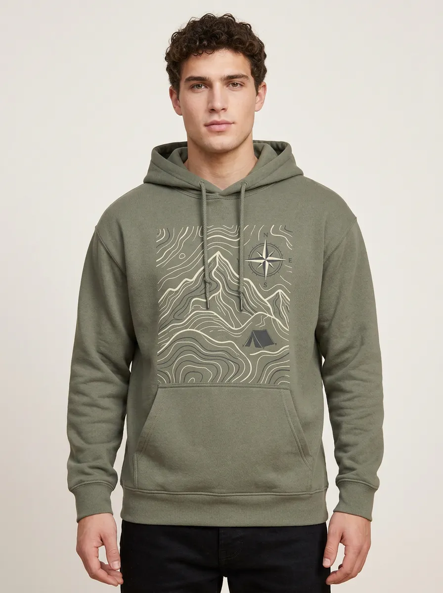 Men's Ridge Camping Hiking Explorer Mountain Topographic Graphic Hoodie