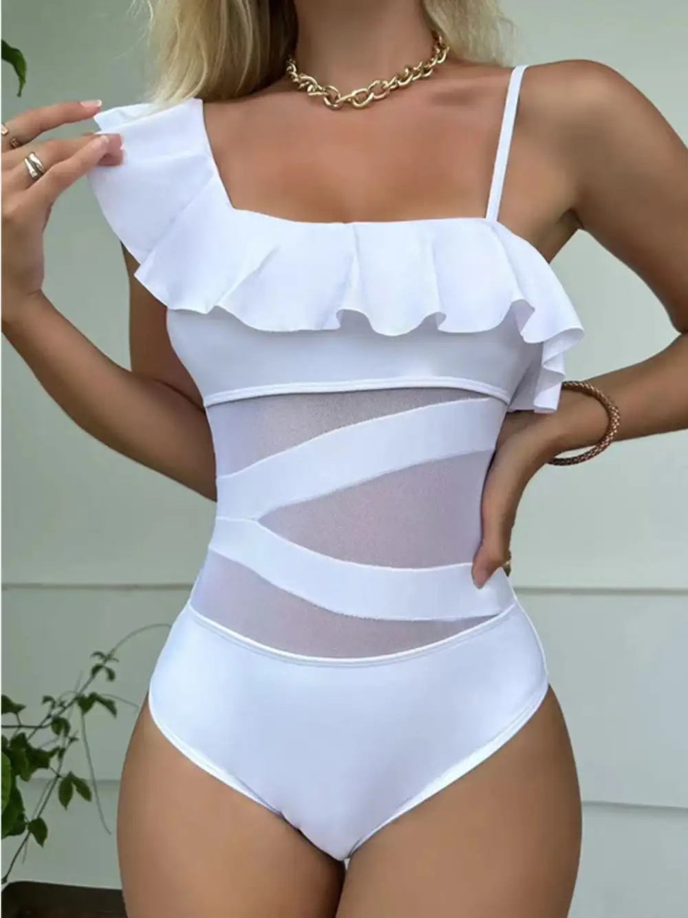Asymmetrical Ruffled One Piece Swimsuit