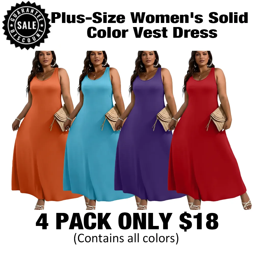 Elegant Plus Size Women'S Solid Color Sleeveless Vest Dress-🔥10-Pack- Only $30