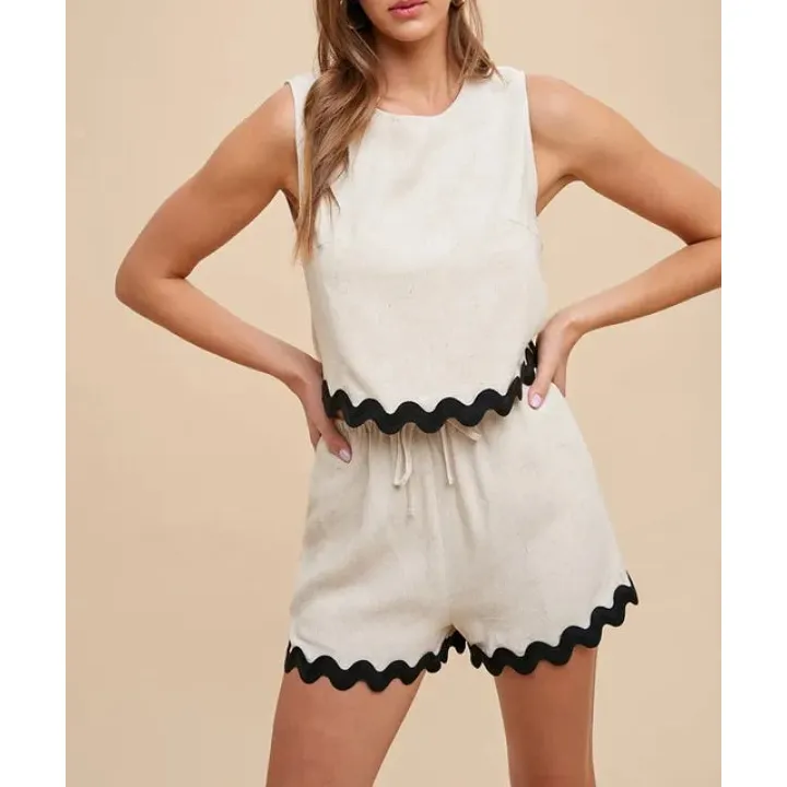 Ric Rac Trim Detailed Top & Shorts Set