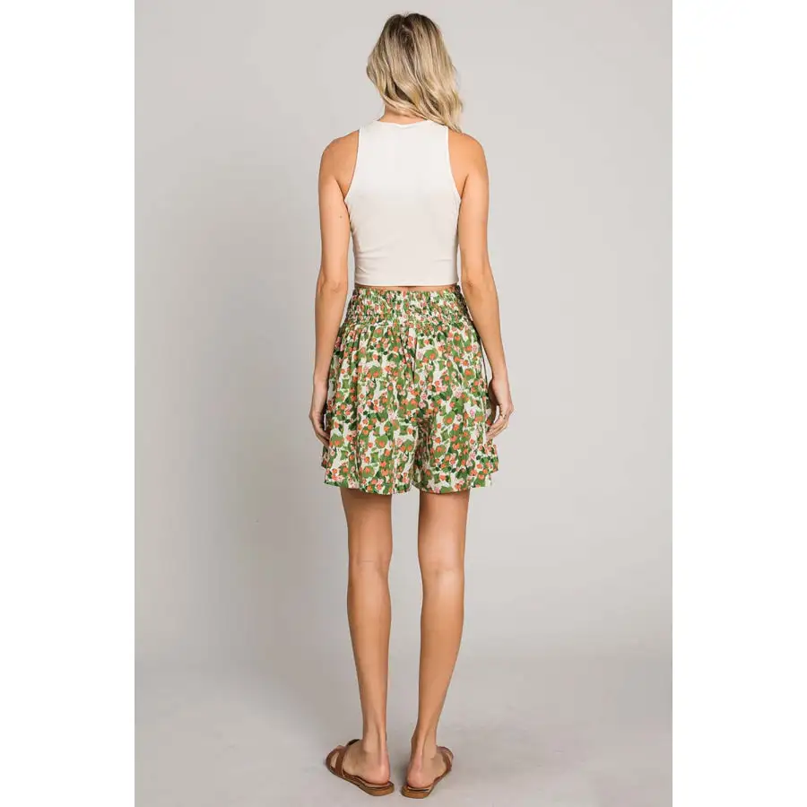 Printed Smocked Waist Skorts