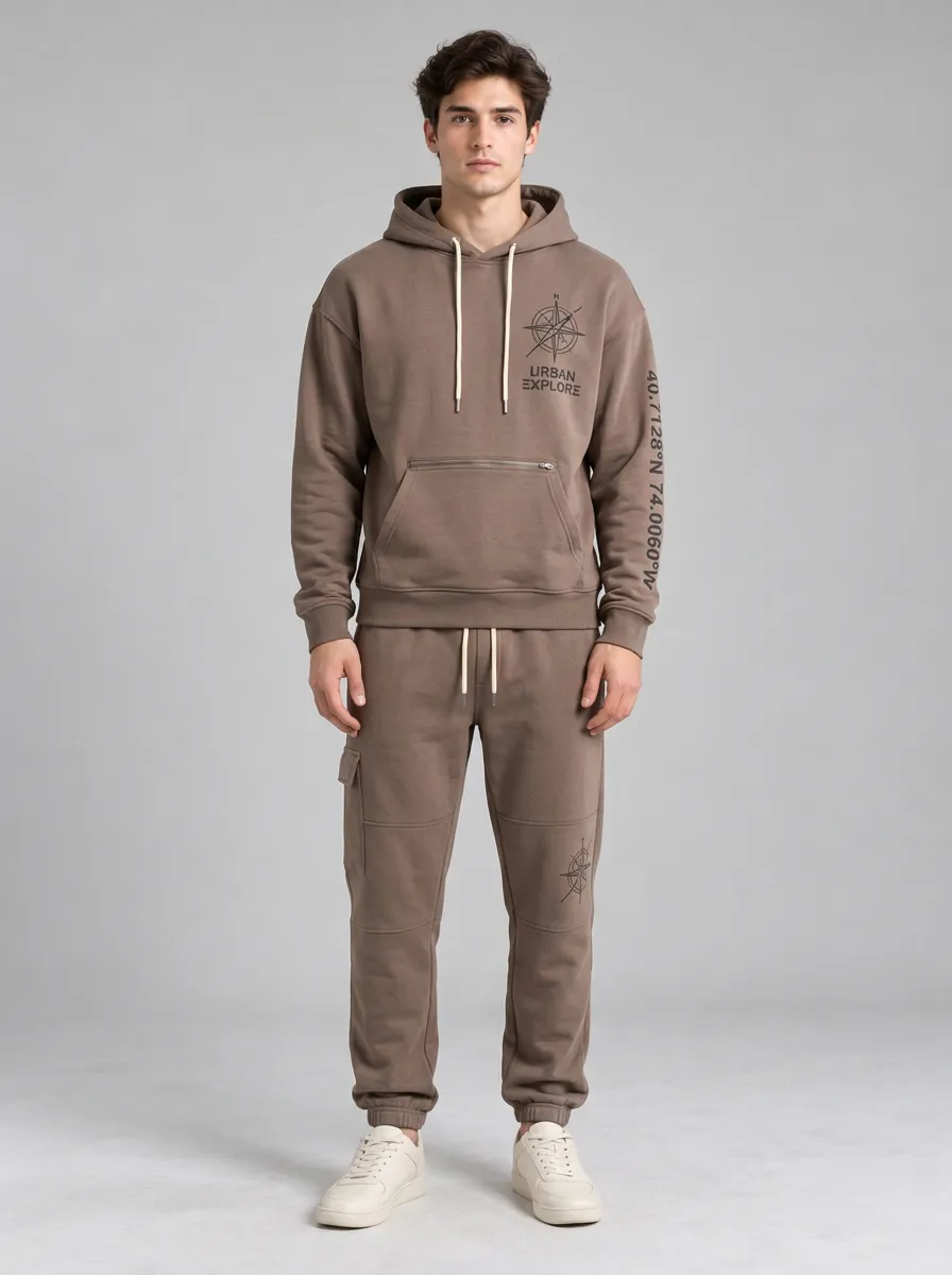 Men's Urban Explore Compass Coordinates Printed Tracksuit