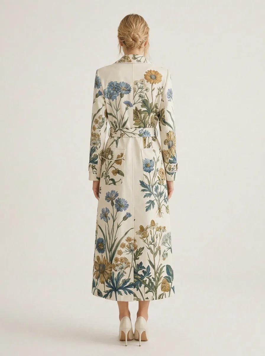 Women's Botanical Garden Floral Printed Trench Coat