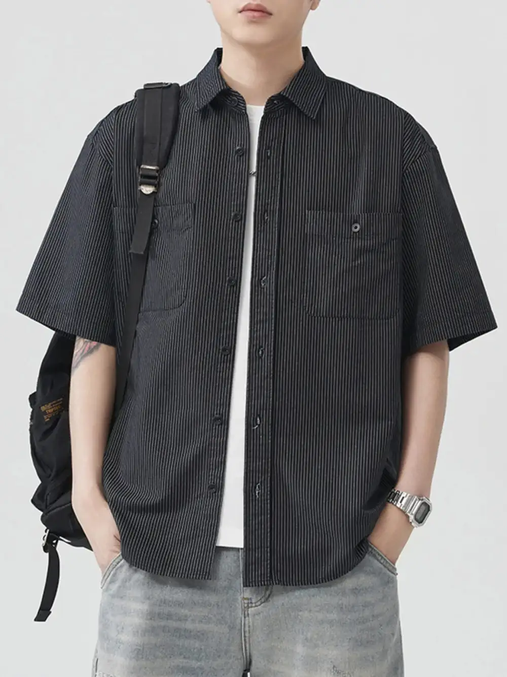 Striped Short Sleeve Casual Shirt