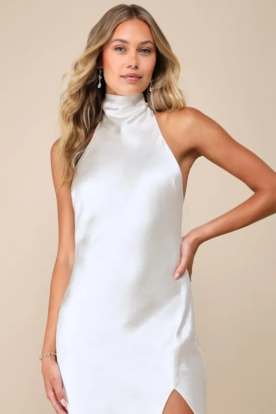 Exceptional Status Rust Halter Backless Slip Midi Dress