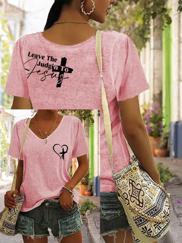 Women's Faith Cross Leave The Judgin To Jesus V-Neck T-Shirt