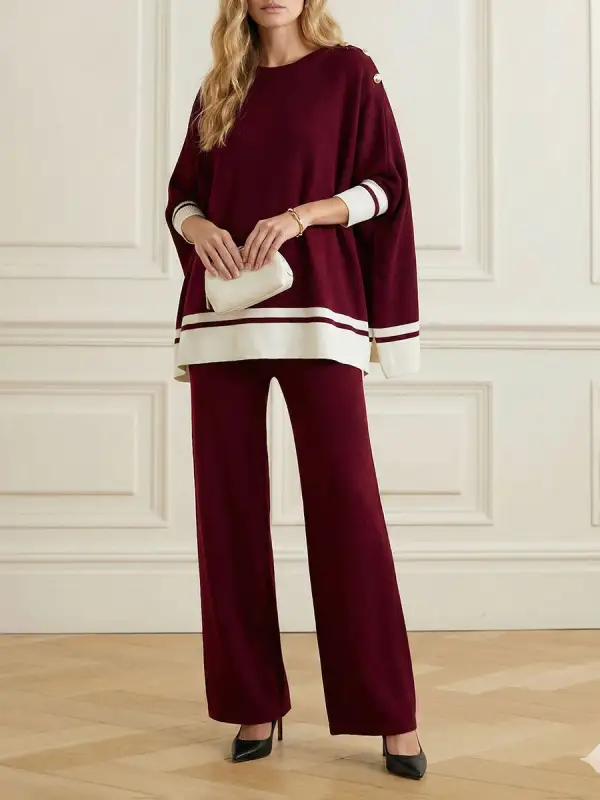 High Low Split Hem Button Detail Round Neck Long Sleeve Pullover Sweater