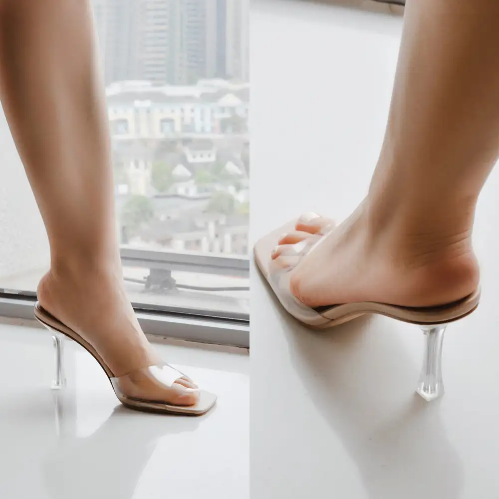 Square Open Toe Transparent Mule Sandals