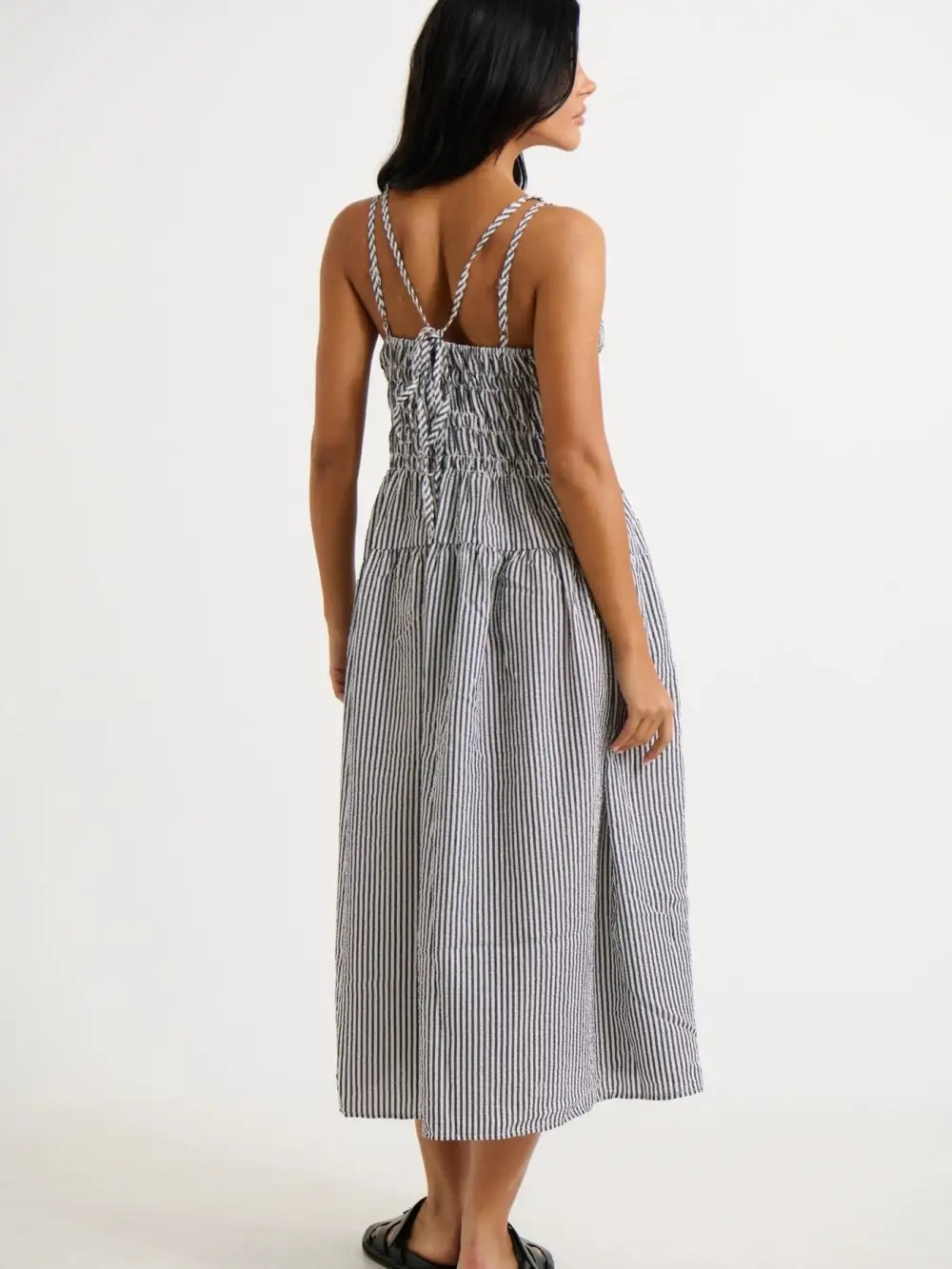 Striped Smocked Midi Dress