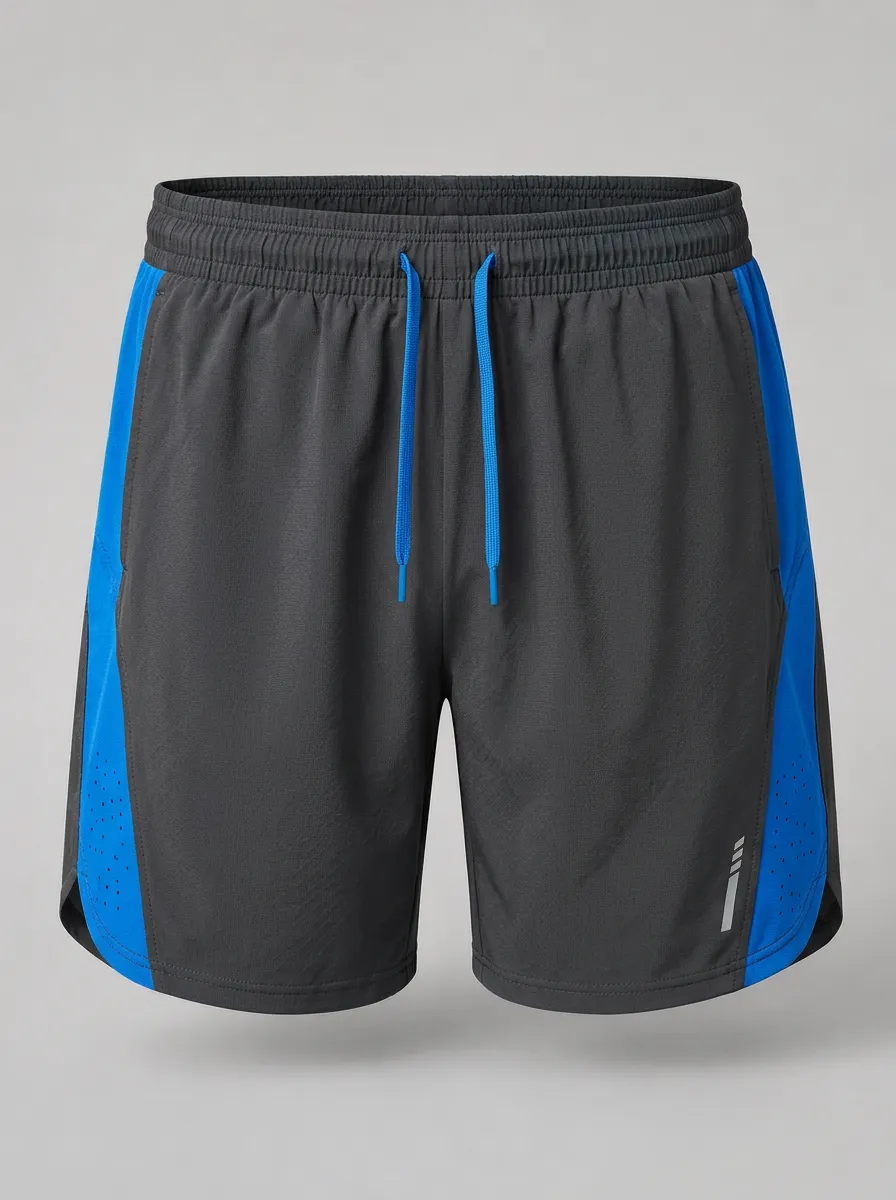 Men's Athletic Sports Blue Contrast Panel Printed Shorts