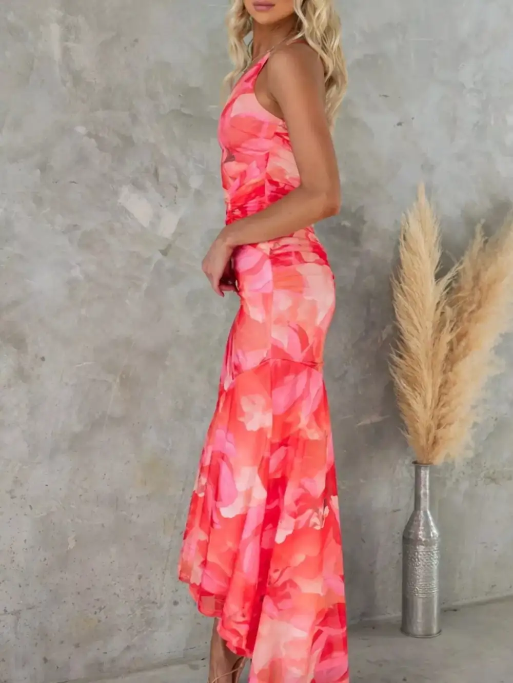 Floral Printed Ruched Maxi Dress