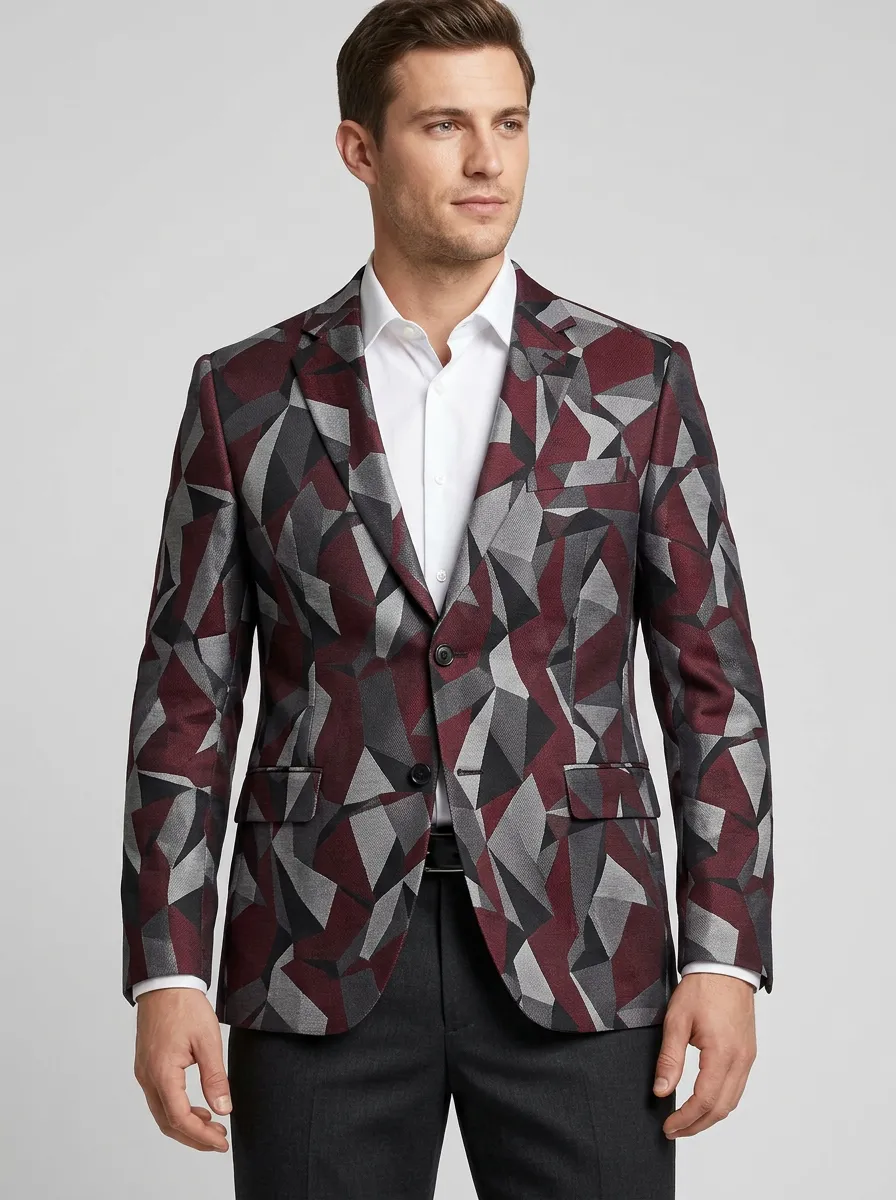 Men's Geometric Print Two-Button Blazer