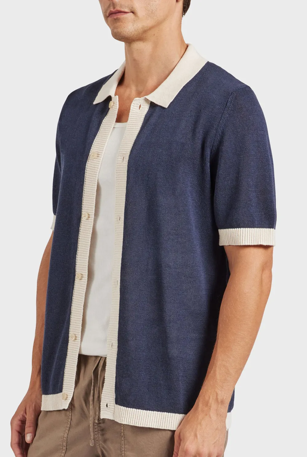 Contrast Rib Trims Knit Shirt