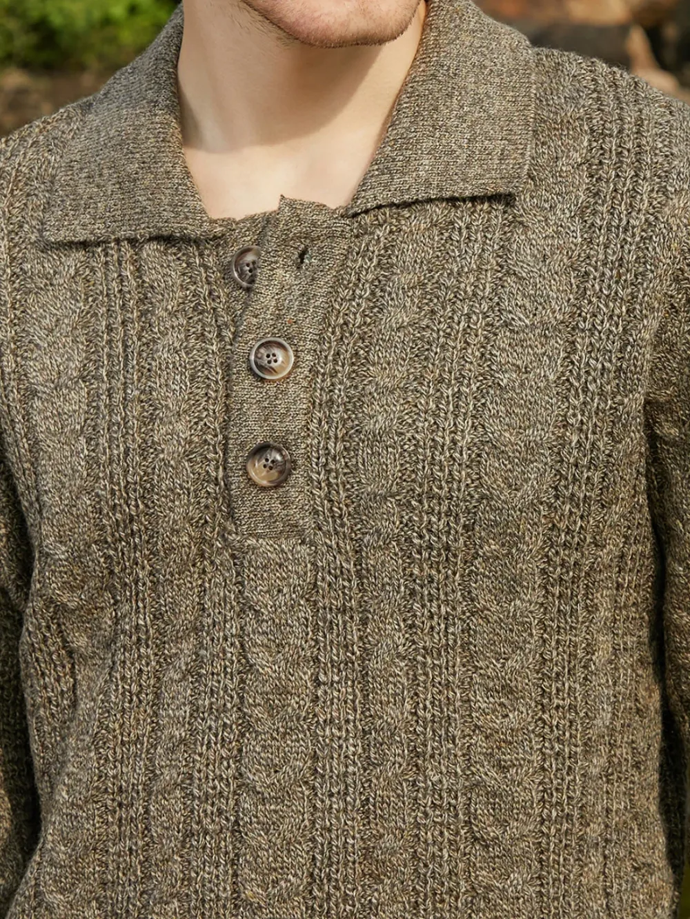 Green Casual Style Knit Collared Sweater