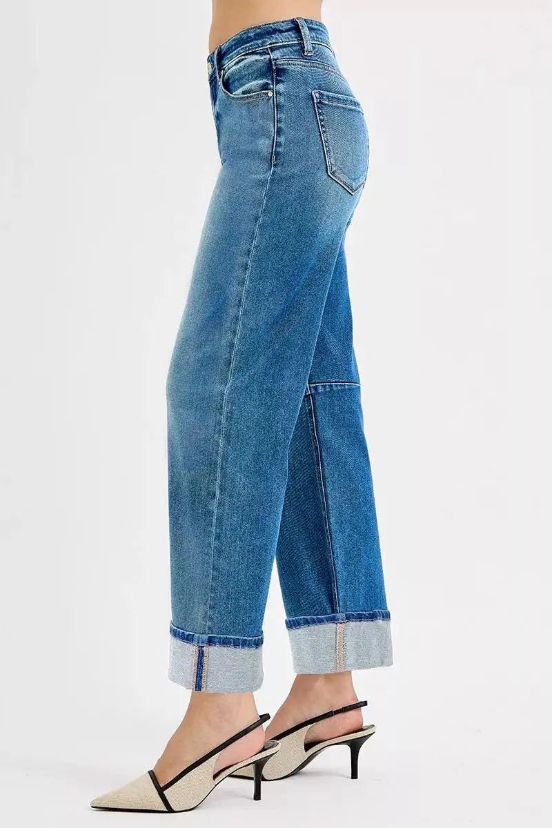 Easy Barrel Leg Cuffed Denim Jeans