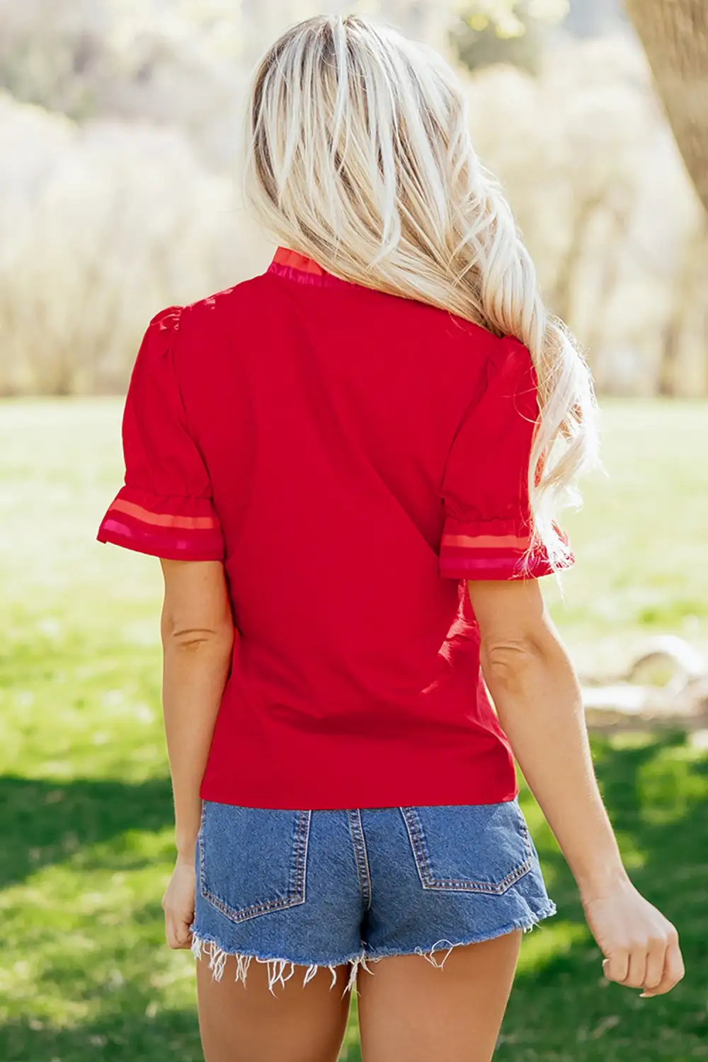 Striped Ruffle Trim Frilled Blouse