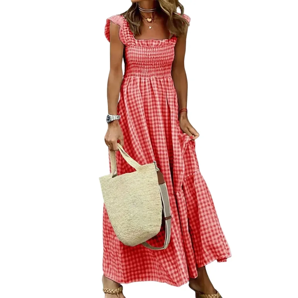 Women's Retro Plaid Smocked Dress