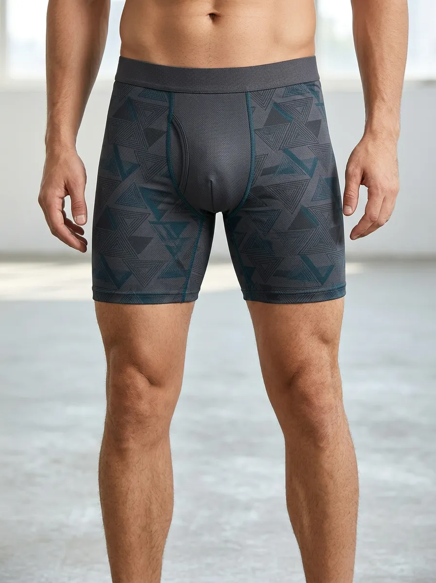 Men's Geometric Triangle Pattern Printed Boxer Briefs