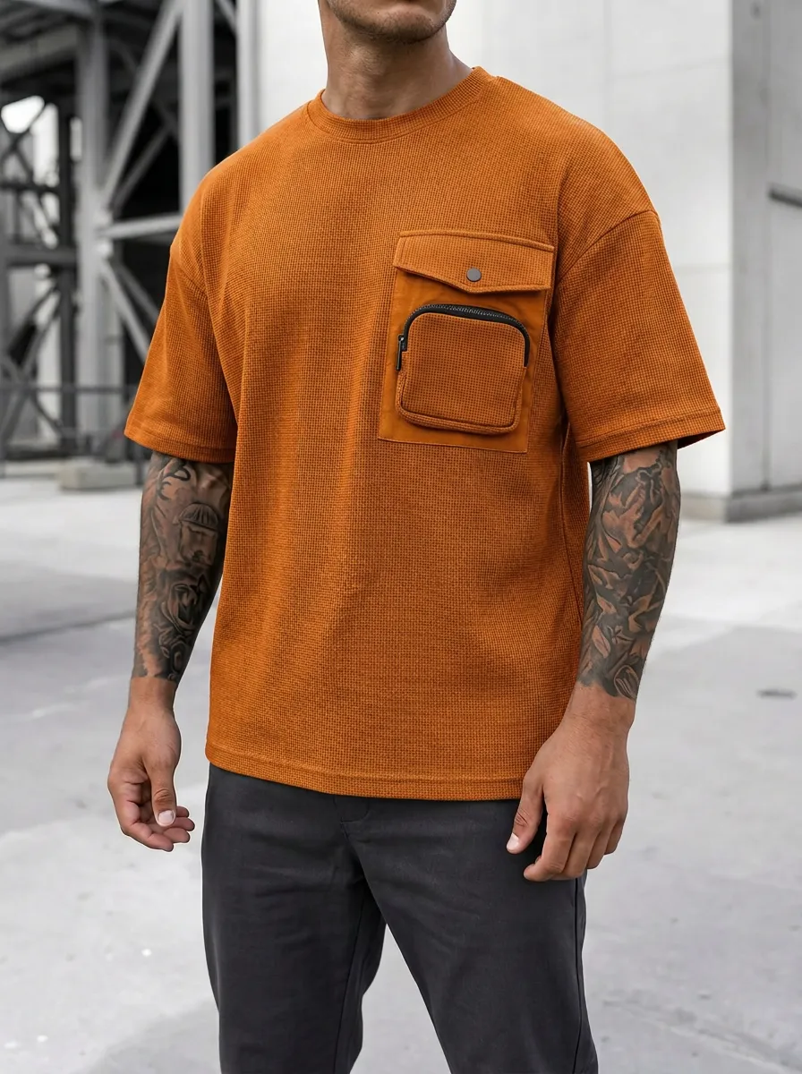 Heritage Waffle Knit Waffle Texture Casual Look Men's Cargo Pocket T-Shirt
