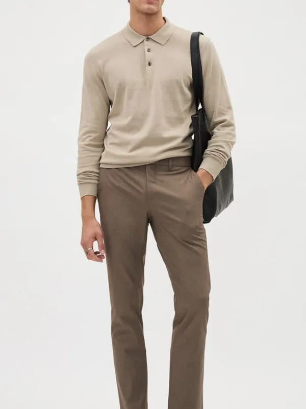 Chocolate Aroma Cotton Long-Sleeve Polo Sweater
