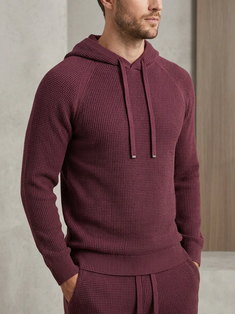 Refined Waffle-Knit Men's Knit Hoodie Jogger Set