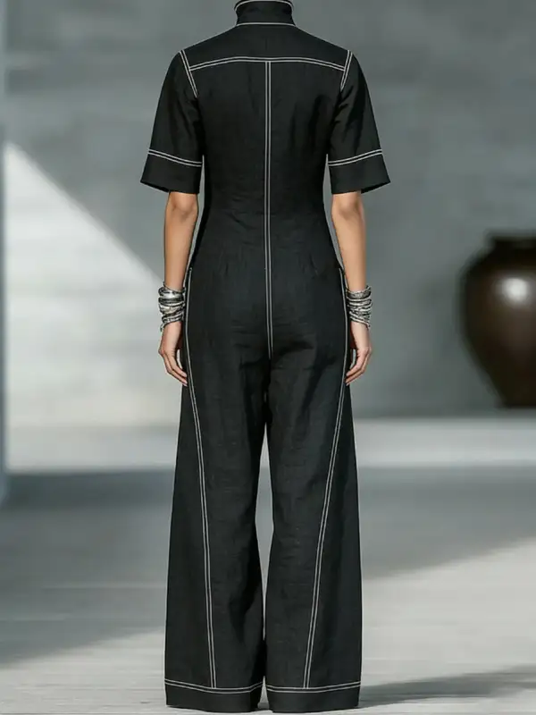 Losse Jumpsuits Met Korte Mouwen Zakken Effen Kleur