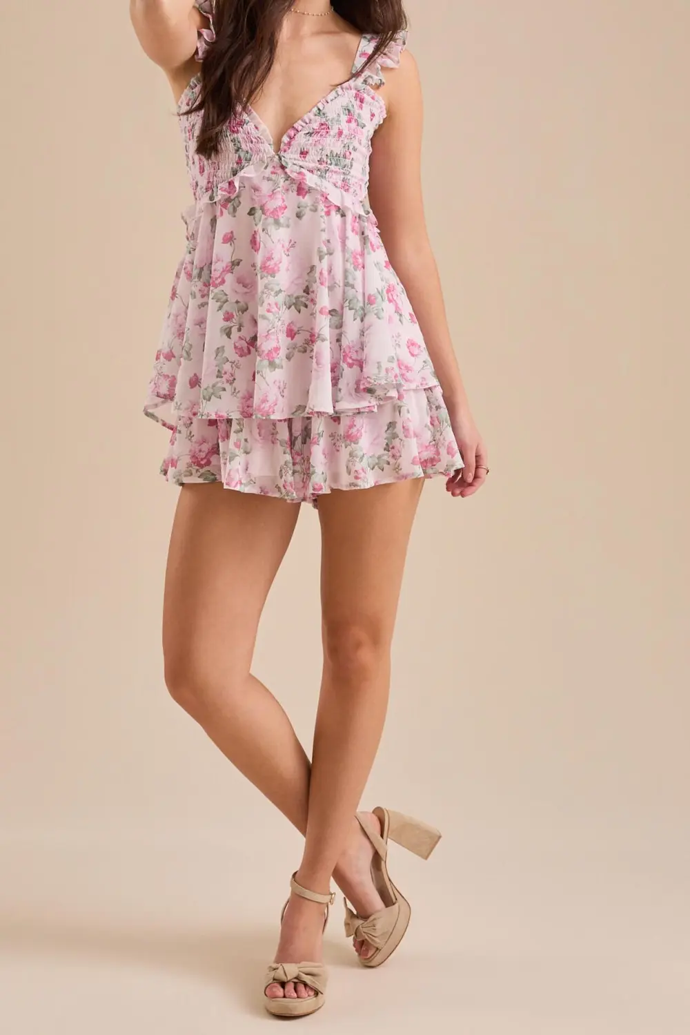 Floral Ruffle Sleeve Romper