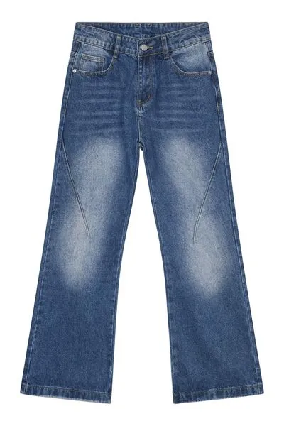 Flexible Washed Pocketed Stretch Straight Leg Jeans