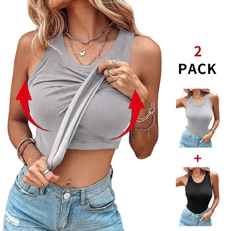 Built-in Bra Tank Top Ribbed Backless Women's Outdoor Top
