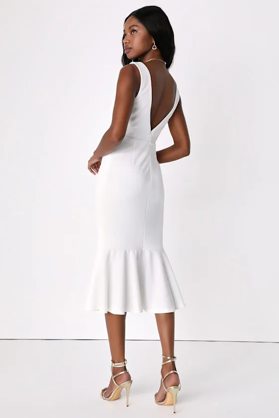 Moment Maker Black Square Neck Trumpet Midi Dress